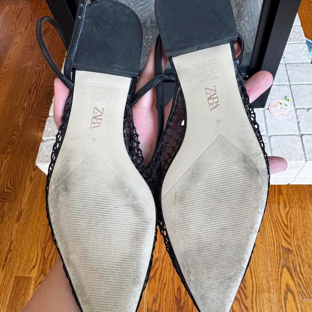 Zara black pointed toe sling back flats with netted mesh and solid toe size 36 - Picture 6 of 7